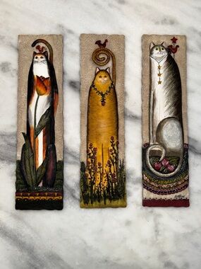 3 Pc Set E Smithson Vintage Cat Themed 3D Wall Art Plaques 10.75”Long